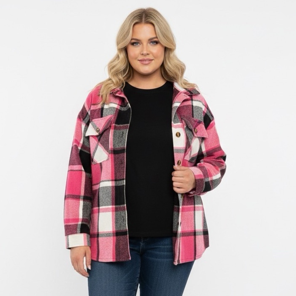 LTX plus size shacket pink plaid button up size 4XL